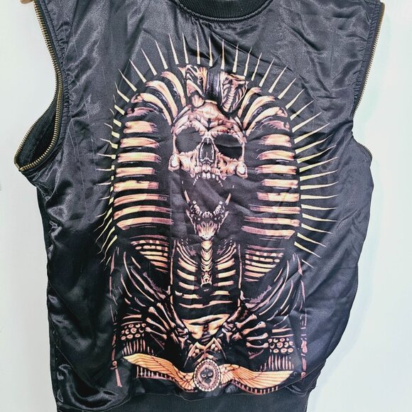 Hudson Pharaoh Skull Print Sleeveless Jacket Vest Sz L Black Zipper Sleeve《909》J - Picture 3 of 7